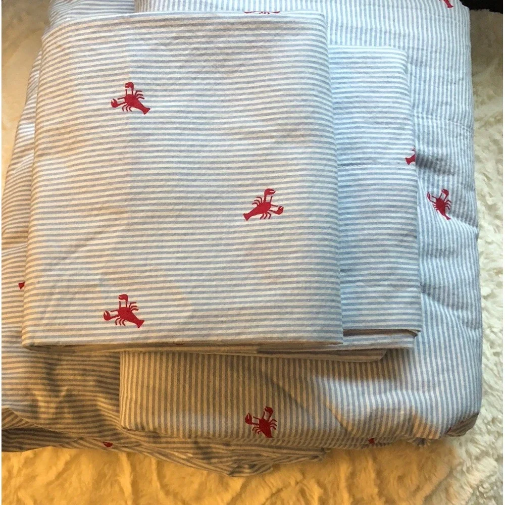 Nautica Queen Sheet Set Lobster Blue Stripe Beach 4 Piece Set